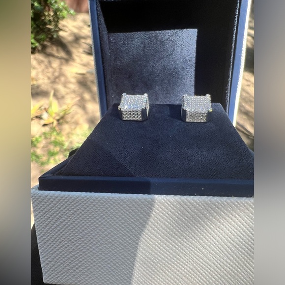 New Moissanite Screw Back Earrings 1.08CT, 18K White Gold Plated Sterling Silver - Picture 5 of 17